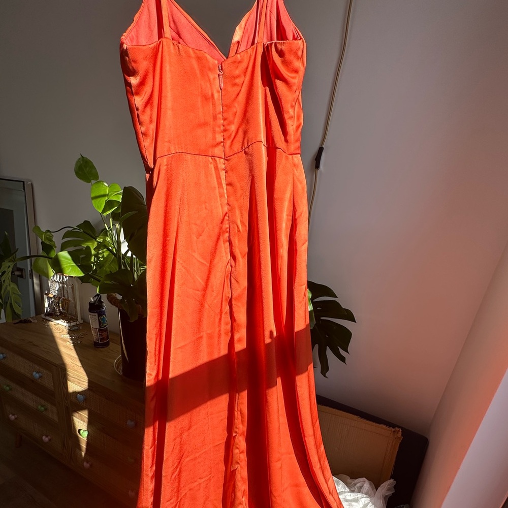 Stacees Bridesmaids Dress Stretch Satin Cowl Neck Floor-Length w Pleated Split - Picture 7 of 8
